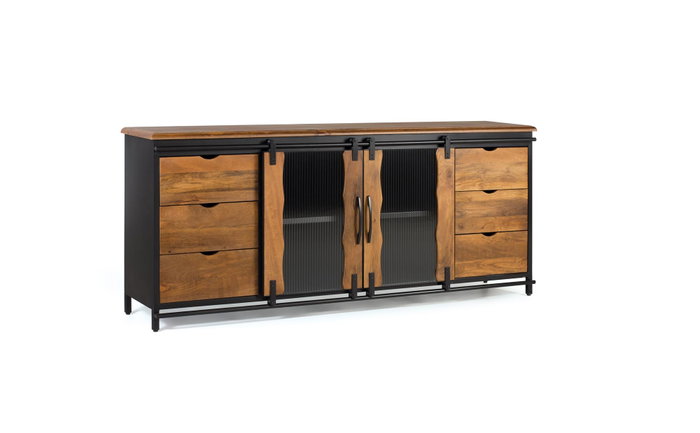 GINER Y COLOMER Buffet en bois de manguier et métal noir et naturel